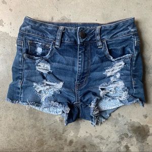 American Eagle High Rise Shortie jean shorts. 0